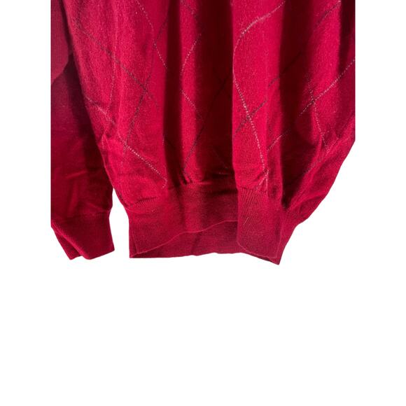 Jos. A. Bank Lambs Wool Red Argyle V-Neck Pullover Sweater Men's Size Large - Picture 3 of 5